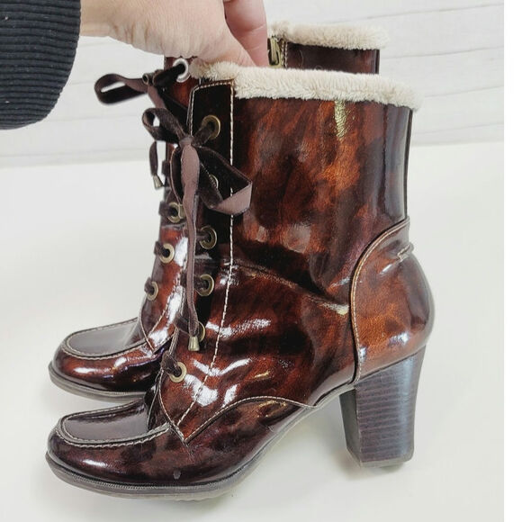 SPORTO CANDICE SHERPA LINED HEELED FAUX LEATHER BROWN BOOTS, SZ 7 - Picture 7 of 16